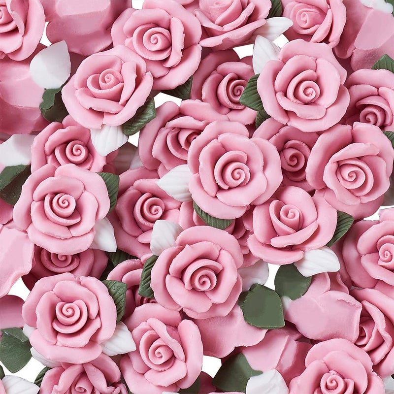 BB Beadthoven Beadthoven 20-Piece Flatback Pink Rose Handmade Porcelain Cabochons Flower Charms China Clay Beads Charms Jewelry Embellishment Supplies for Gluing DIY Jewelry Making Finding Supplies Stud Earring - Image 2